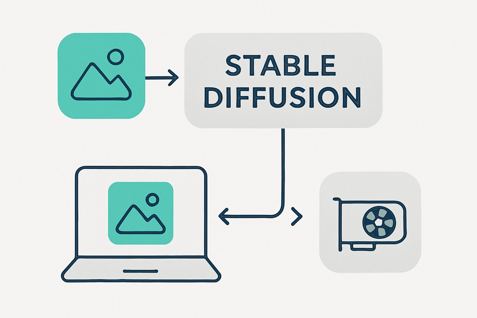 Stable Diffusion GPUなし の要点を図解した概念図